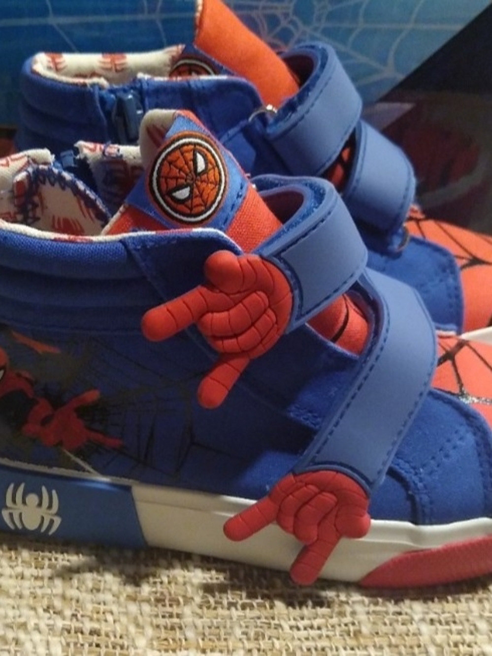 New Kids Blue and Red Spider-Themed High Top Sneakers Size 12.